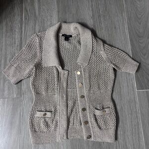 WHBM Sparkly gold crochet short sleeve cardigan sweater sz M nwot
